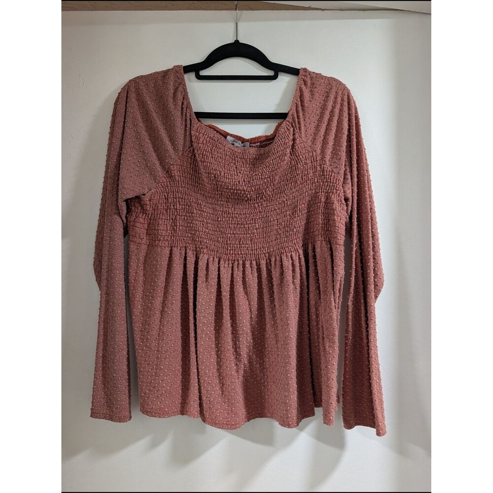 white birch Dusty Rose Smocked Long-Sleeve Peasant Top